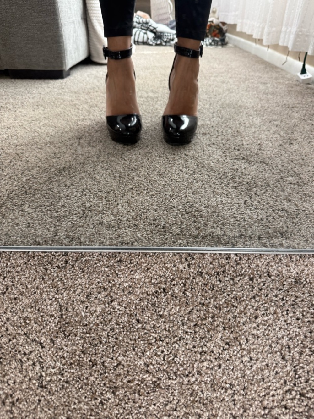 Sun + Stone Black Patent Ankle-Strap Heels